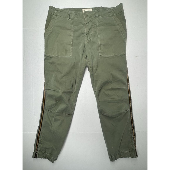Nili Lotan Shon $375 Army Green Wide Leg Cropped Pants Trim Womens 8 2609988 GUC - Picture 1 of 9